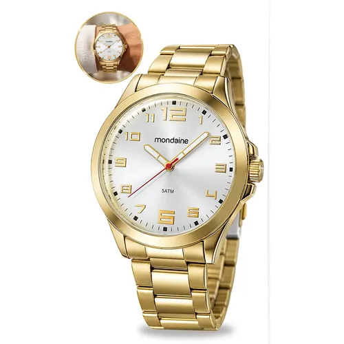 Relógio Masculino Mondaine Dourado 99138GPMVDE2 Fundo Azul