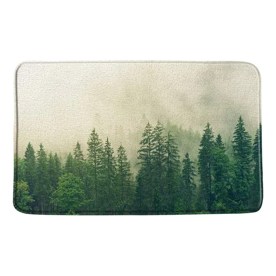 Tapete Baño Bosque Pino Verde Niebla Abeto Paisaje Natural X