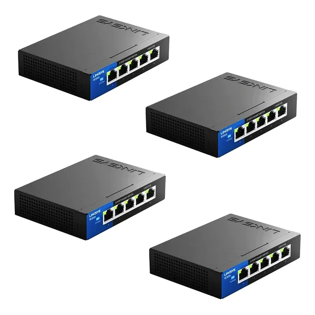 Kit 4 De Switch Escritorio Linksys Se3005 Matalico 5pt