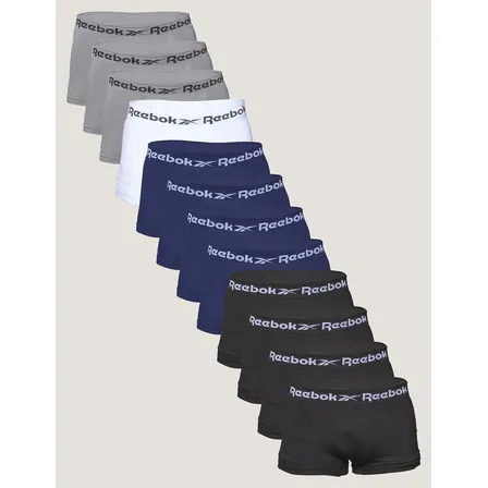 Kit Com 12 Cuecas Boxer De Microfibra Reebok Preta/cinza/azul/branca Gg