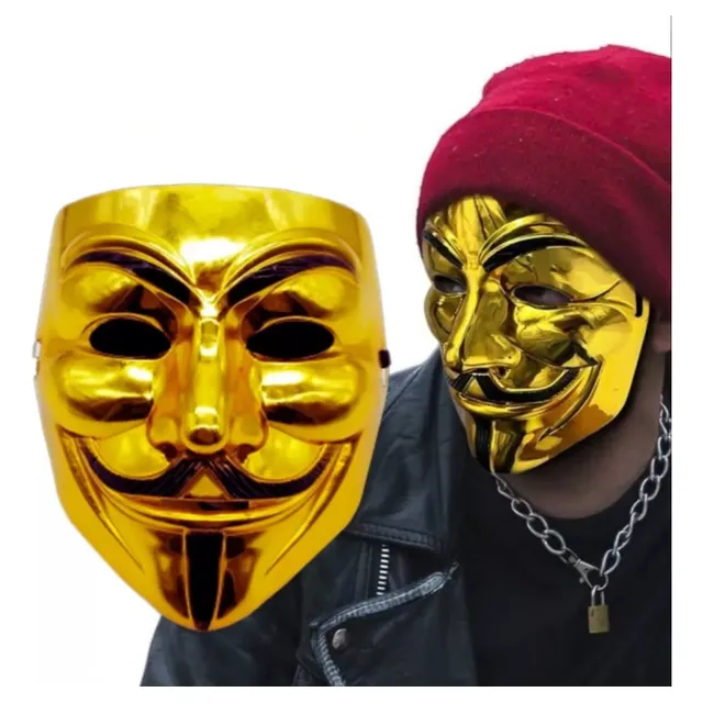 Máscara De  Anonymous Hacker Vendetta Dorada Gold Halloween