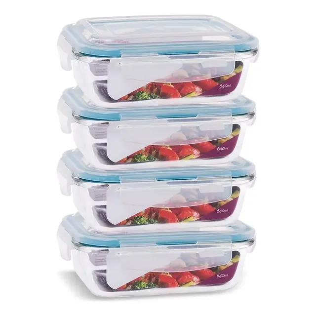 Conjunto 4 Pote Vidro Hermético Marmita Tampa Plástico 640ml
