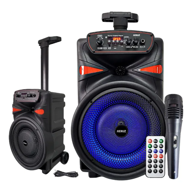Caxa De Som Led Amplificada 2000w Pmpo Microfone Completo