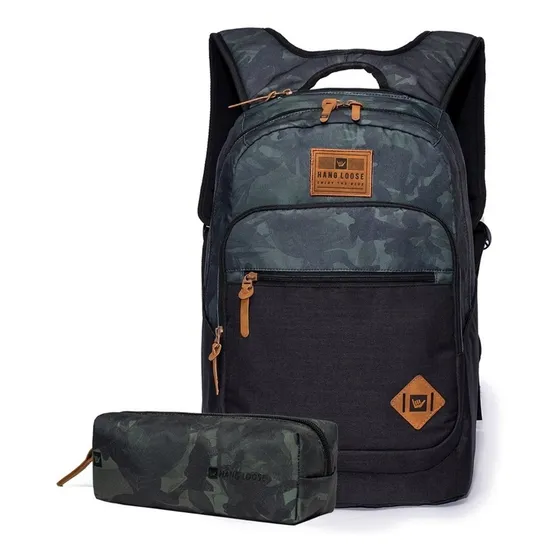 Mochila Masculina Estojo Hang Loose Preto Camuflada
