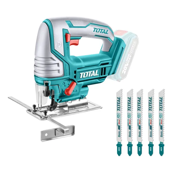 Sierra Caladora Inalámbrica Total 20v, Línea Industrial - Madera, Metal, Plástico - Con 5 Hojas De Sierra - No Incluye Batería Ni Cargador - Tjsli8501