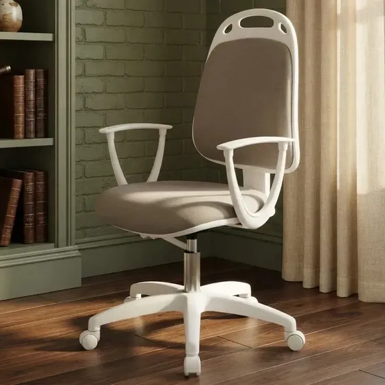 Silla Blanca De Escritorio Home Office Neumática Ergonómica Giratoria Diva Blanca Tela Beige Material del tapizado Marathon