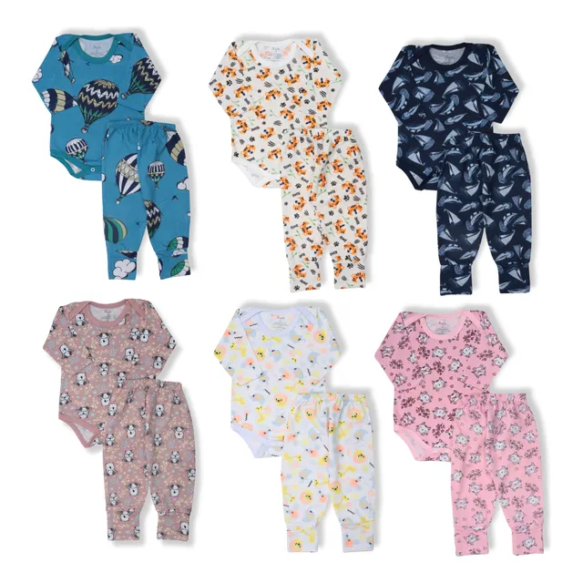Kit 6 Peças De Roupas De Bebê - Body Manga Longa E Mijão