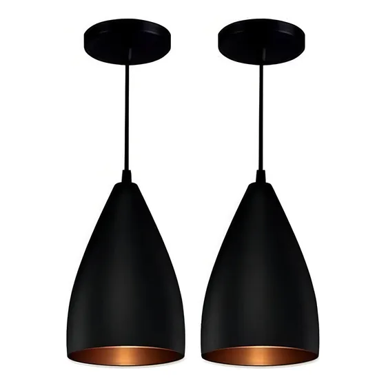 Kit 2 Lustres Pendentes Vegas Preto Com Cobre SRP Alumínio