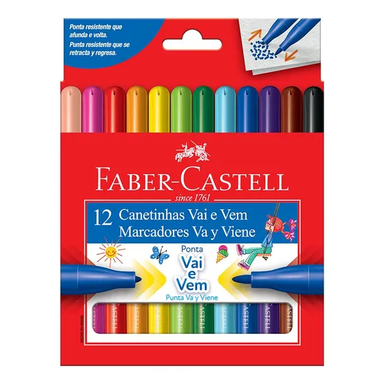 Caneta Hidrográfica Ponta Vai E Vem 12 Cores Faber Castell