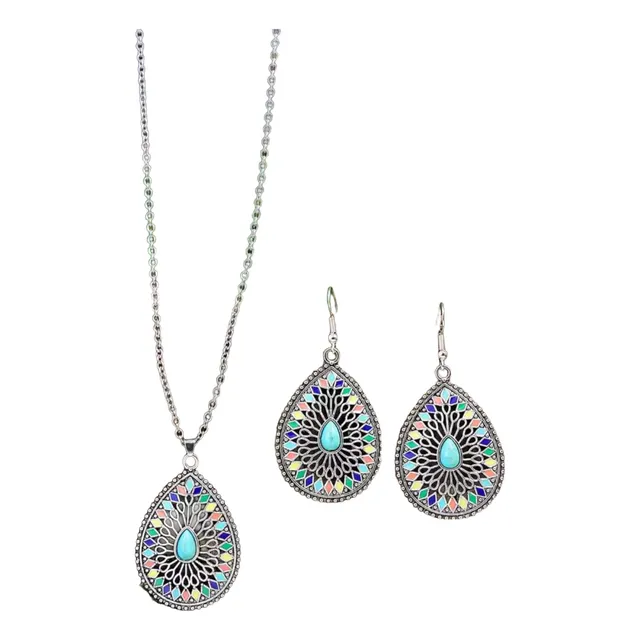 Juego Conjunto Collar Con Dije Y Aretes Vintage. Gargantilla