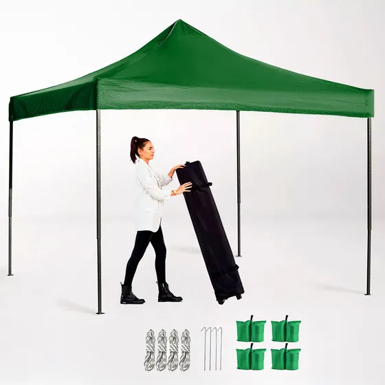 Gazebo 3x3 Con Bolso de transporte de Ruedas Apto Playa Auto armable Plegable Reforzado Color Verde