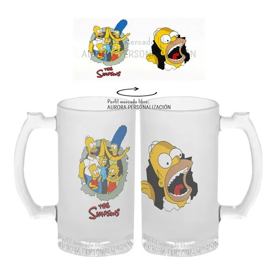 Mug Cervecero Taza Los Simpson Homero Vidrio Opalizado
