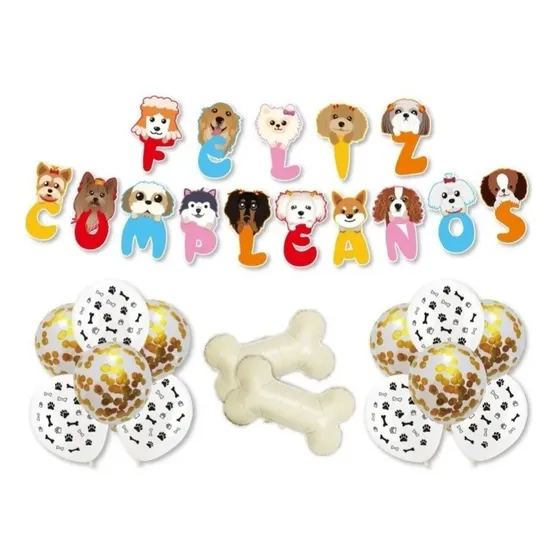 Perros Pack Feliz Cumpleaños Para Cotillón Mascotas Perritos