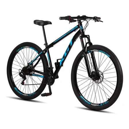 Bicicleta Aro 29 Kgt Aço Carbono Freios A Disco Suspensão 21 Marchas Preta Azul Quadro 17 Preto-azul