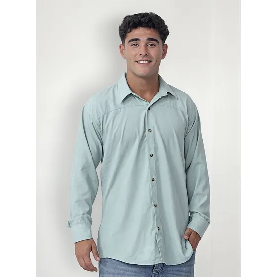 Camisa Lisa Manga Larga Luxo Fax Verde Aqua