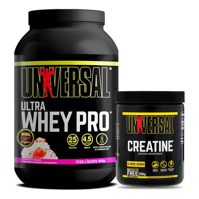Kit Suplementos Universal Creatina 200g Pura + Whey Pro 900g Kit Suplementos Universal Creatina 200g Pura + Whey Pro 900g