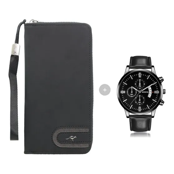 Cartera Grande Billetera Hombre Con Reloj De Color Cartera Negra Con Reloj Negro