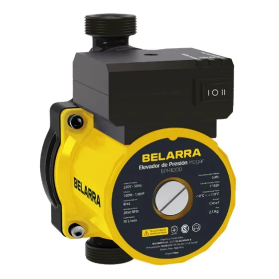 Bomba Elevadora De Presión 1/8 100 W 1 Baño Belarra Eph1000