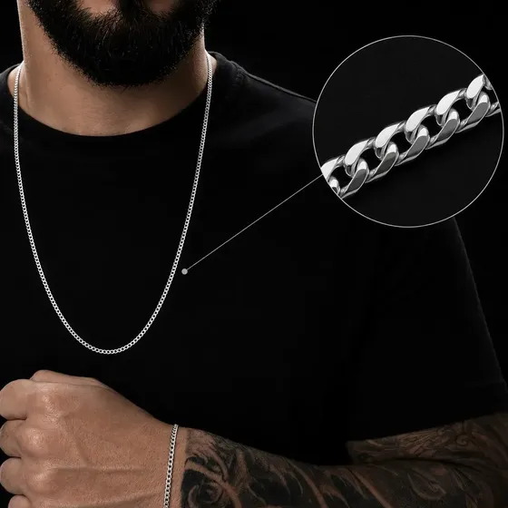 Corrente Cordão Masculino Grumet Aço Inox + Pulseira Conjunto Kit Colar 70cm Correntinha Masculina P