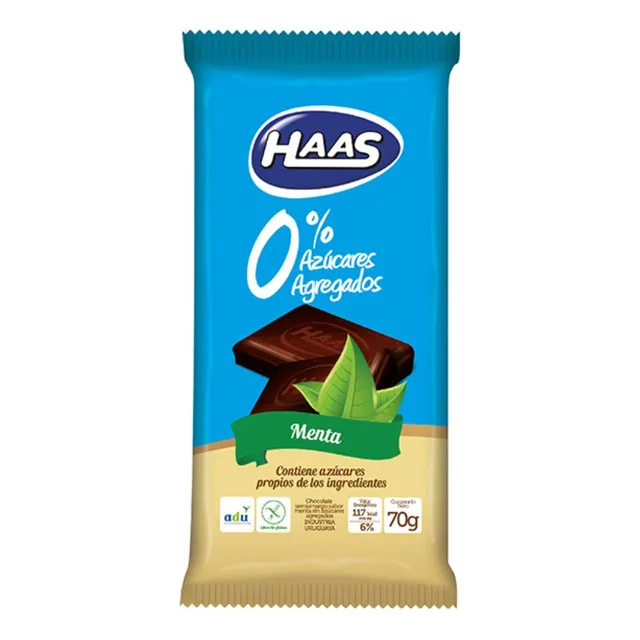 Tableta De Chocolate Con Menta Haas 0% Azúcar 70 G