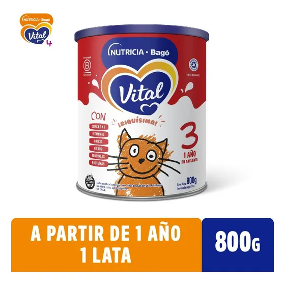 Vital 3 Leche Bebe En Polvo X 800grs: 1 Lata Sabor Sin Sabor