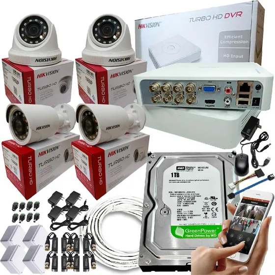 Kit Cctv Hikvision Fullhd 1080 Dvr 8 Ch+ 4 Cámaras + D.d 1tb