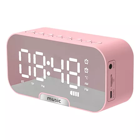 BEINIANY Despertador Led Snooze Alarm Espejo Rectangular con Altavoces Estéreo Inalámbricos Y Pantalla LCD Adecuado para Niños Amantes De La Familia -Gris Regulable Viajes En Pareja- 