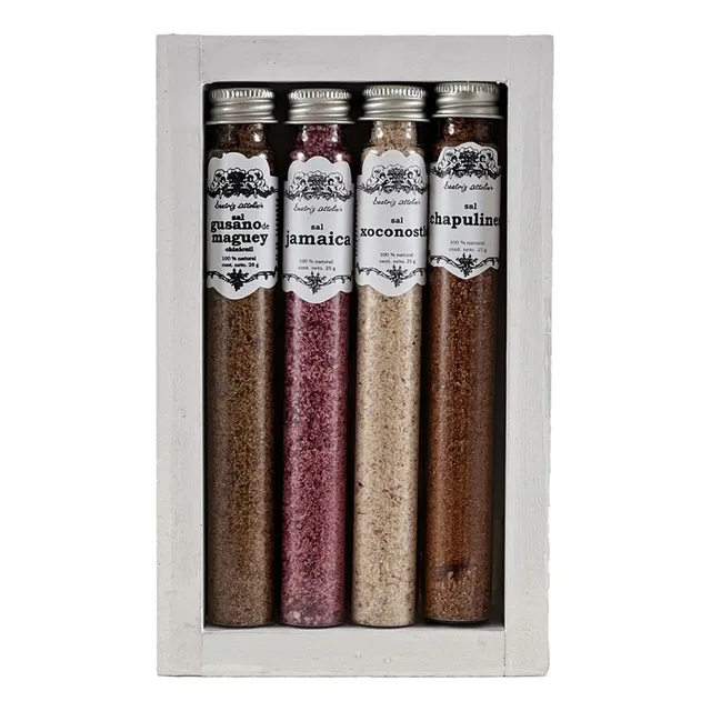 Sales De Cocteleria Caja Madera (4 Tubos) Con Sal Gusano