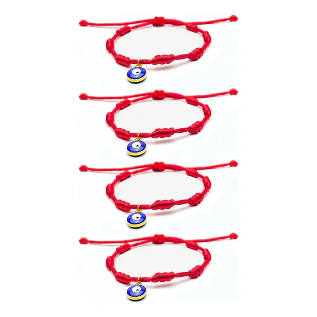 Kit 4 Pulseiras 7 Nos Vermelha Kabalah Pingente Olho Grego