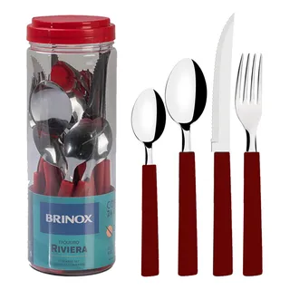 Faqueiro Riviera Em Aço Inox Vermelho 24 Pcs Brinox 6025/752 Faqueiro Riviera Em Aço Inox Vermelho 24 Pcs Brinox 6025/752
