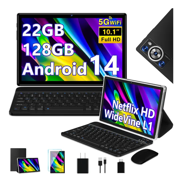 2025 Tablet DEERTiME E9 Negro 10 Pulgadas Android 14 Os con 22 (6+16)gb Ram 128gb Rom Tf 1 Tb 5g 2.4g Wlan 8 Core 2.0 Ghz Certificación Google Gms 8000mah 5+8mp Bt 5.0 Widgets con Teclado Fall
