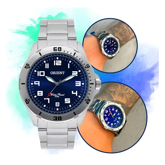 Relógio De Pulso Orient Mbss1155a D2sx Corria De Aço Azul