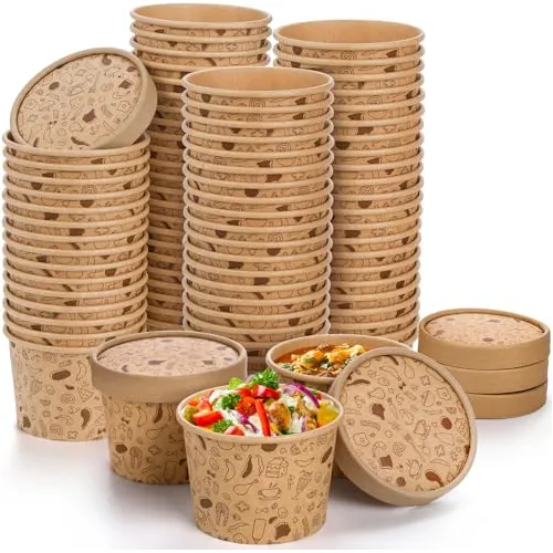 Cedilis 50 Envases De Papel Con Tapas, 8oz Para Ir 7xkht