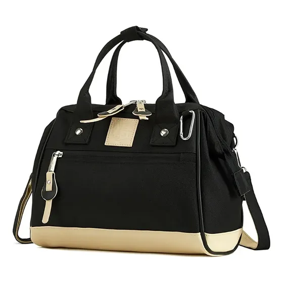 Morral Boca De Pez Con Base Reforzada En Cuero Pu Everlast Acabado De Los Herrajes Níquel Color Negro Correa De Hombro Negro Diseño De La Tela Combinado