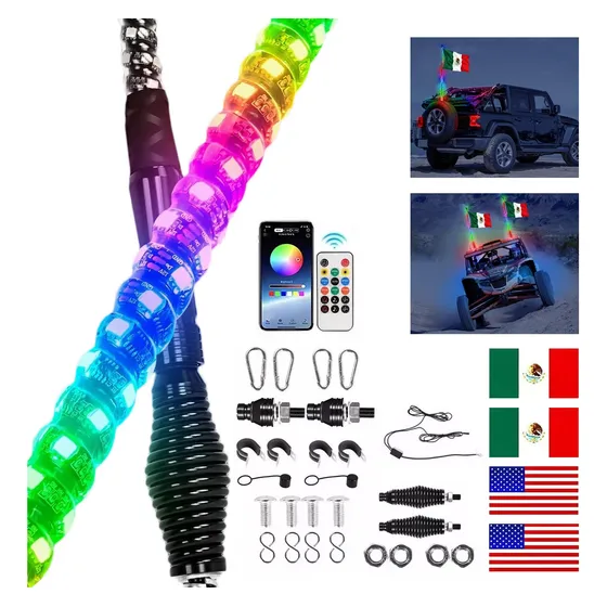 Un Par Antenas De Led Rgb Impermeable Con Remoto Y App 90cm