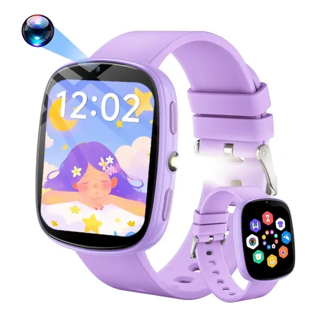 Reloj Infantil Con Cámara Linterna Y Juegos Purple