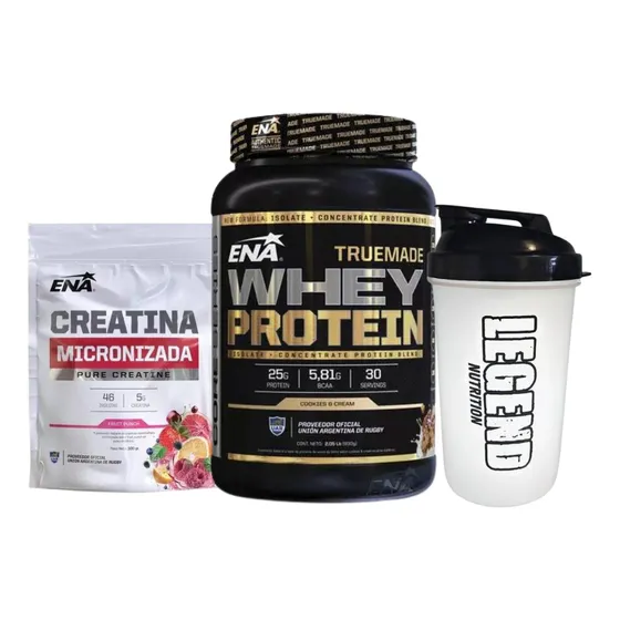 Suplemento En Polvo Ena Sport True Made Cookies And Cream 930g Creatina Fruit Punch 300g Vaso Legend 600m