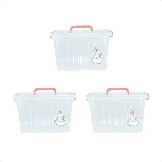 Caja Organizadora De Unicornio X3 Unidades Grandes - 38 X 28 X 22 - Caja Organizadora Plastica Juguetes Ropa, Etc