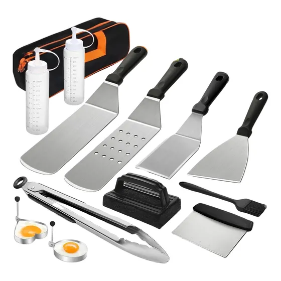 Kit Parrillero Y Plancha Utensilios Acero Inoxidable 13 Pcs