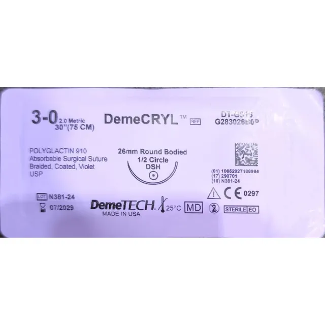 Sutura Demetech Polyglactin Vicryl 3-0 26mm Round 1/2 Circle