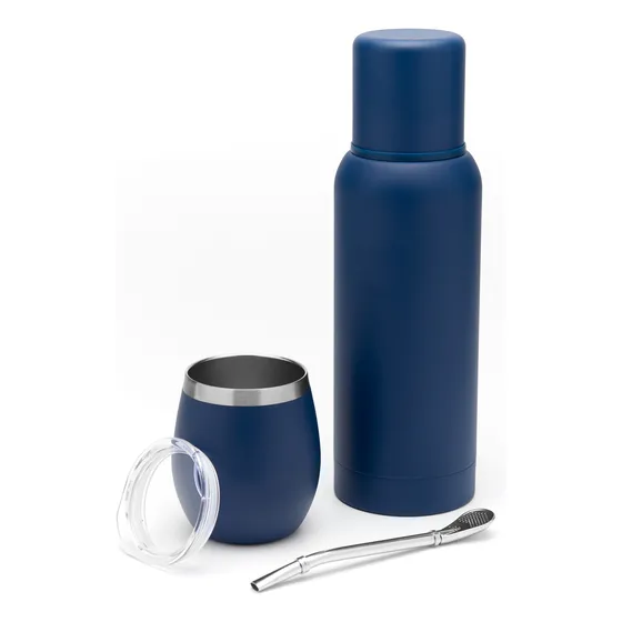 Set Matero - Termo Acero 750ml + Mate + Bombilla Inal Azul