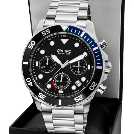 Relógio Masculino Orient Solartech MBSSC305 Aço Inoxidável Resistente à Água