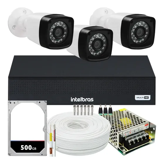 Kit Cftv 3 Cameras Segurança 1080p Full Hd Dvr Intelbras 4ch