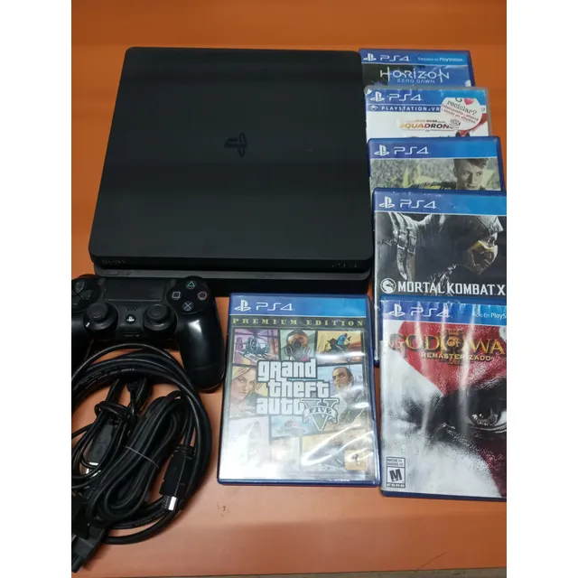 Playstation 4 Slim 500gb 6 Juegos Gtav Gow3 Mkx Horizon Fifa Negro
