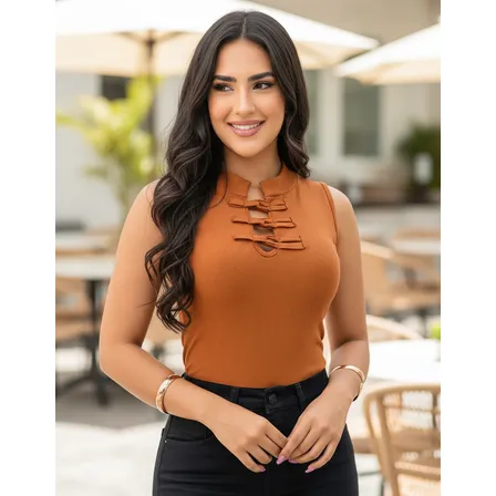 Blusa Regata Feminina Canelada Premium Detalhe Gola Elegante