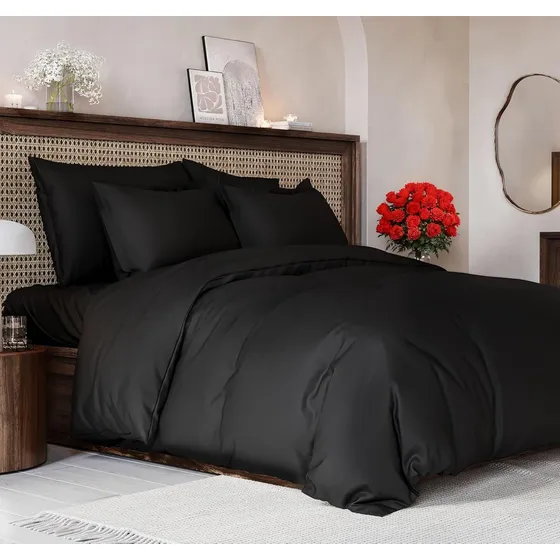 Duvet,funda De Plumón,funda De Cubrelecho Sencillo Negro Embozado