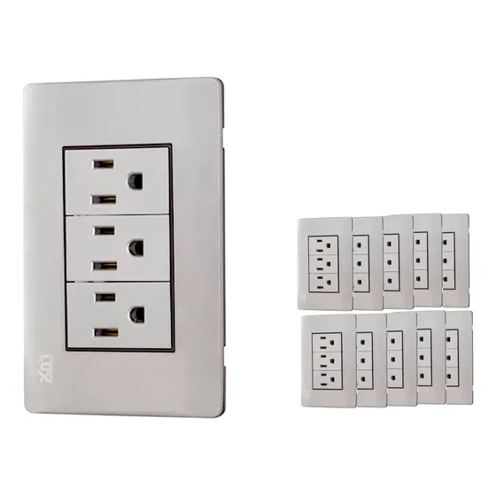 Placa Con 3 Contactos Electricos De Acero Inoxidable 10 Pz