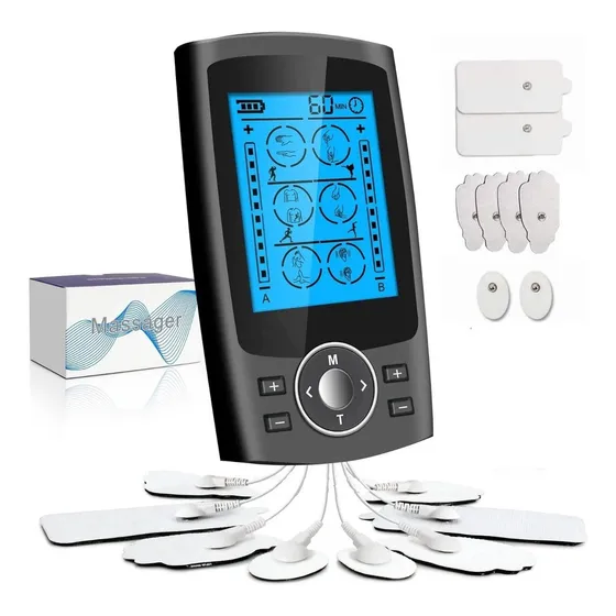 Glückluz Electroestimulador recargable tens ems 24 Modos 8 pads negro