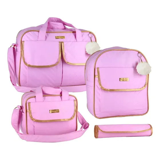 Kit Bolsa Bebê Saída Maternidade Mochila Rosa Claro 3 Matelassê