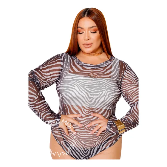 Body Blusa Lurex Plus Size Tule Transparente Gg G1 Bt2